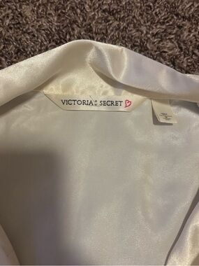 Victoria's Secret Satin Robe in Cream with Pink Heart Logo